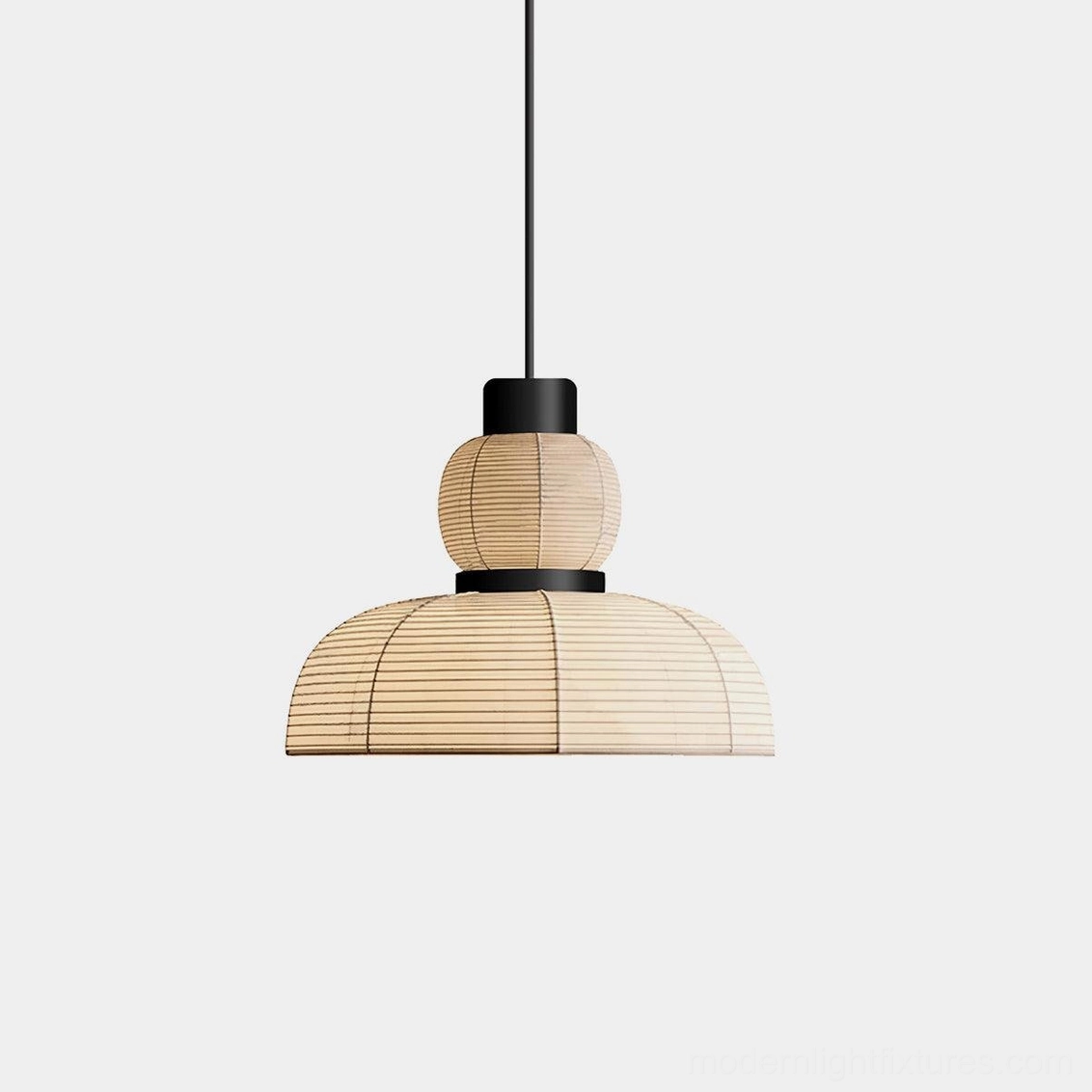 Nando modern woven rattan pendant lamp with two-tiered layered shade, beige natural finish, front studio view