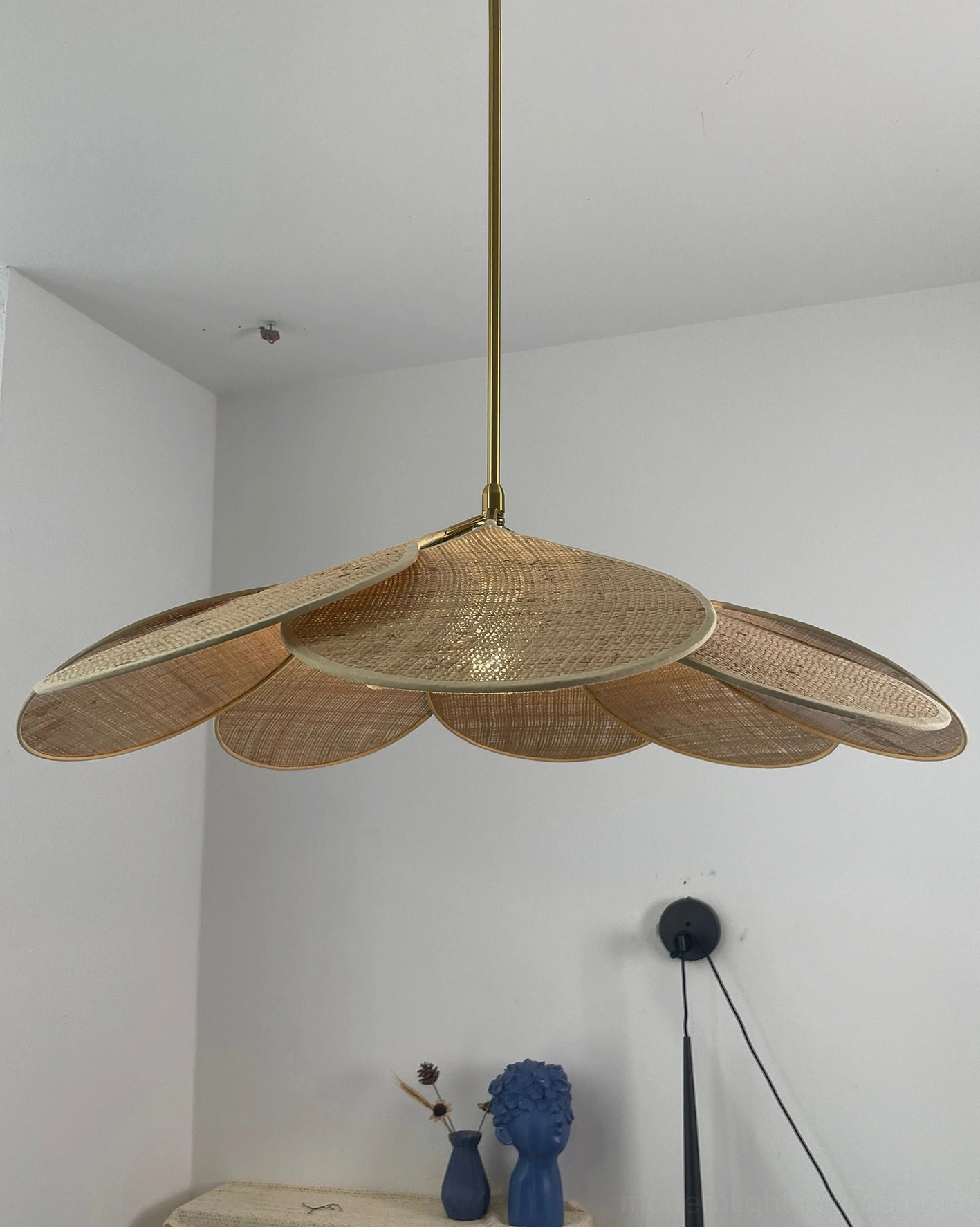 Natural rattan bloom pendant 80cm small size for intimate dining and bedroom spaces