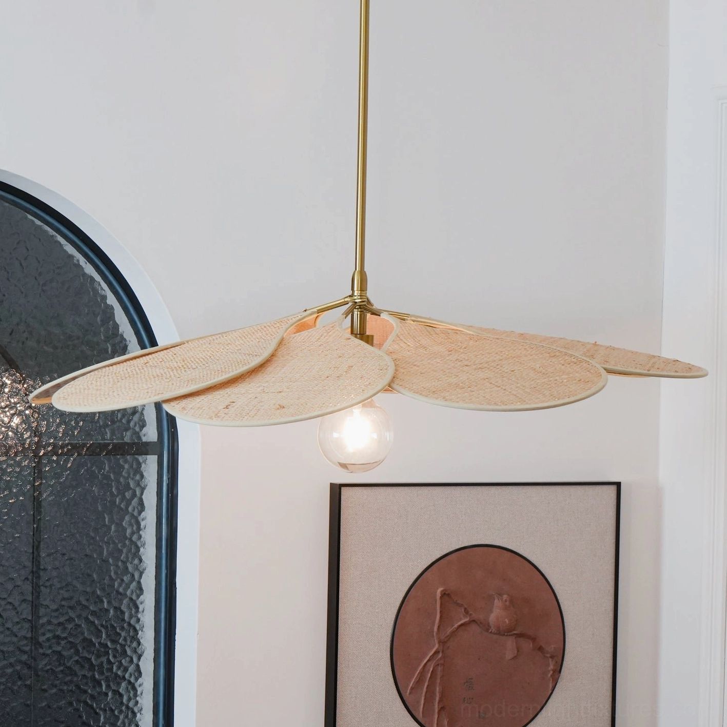 Natural rattan bloom pendant lamp featuring sustainable material and artisanal construction