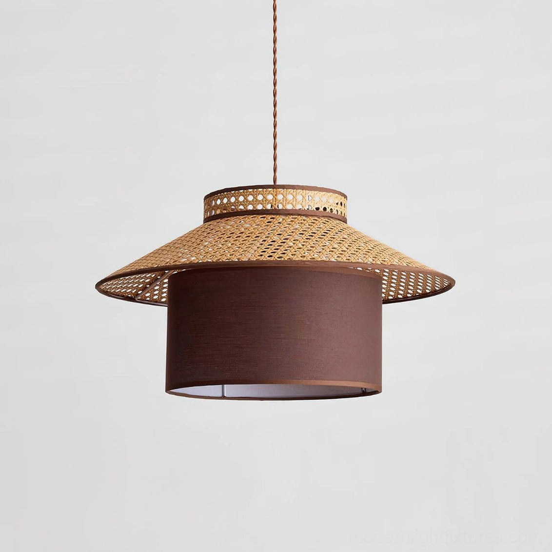 Natural rattan and brown rattan pendant light showing warm earthy tones and hand-woven craftsmanship detail
