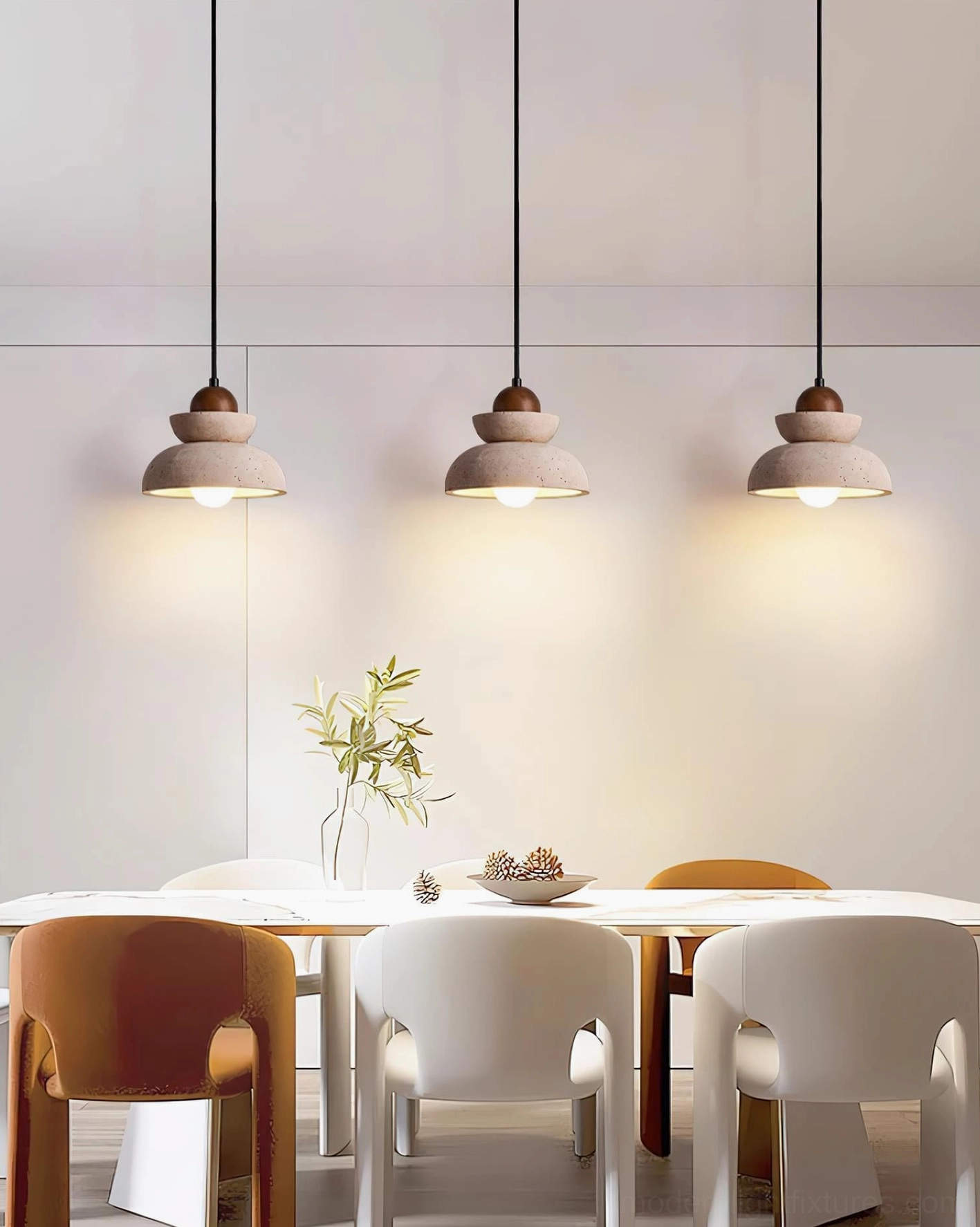 Natural stone travertine pendant light with organic texture and warm neutral tones