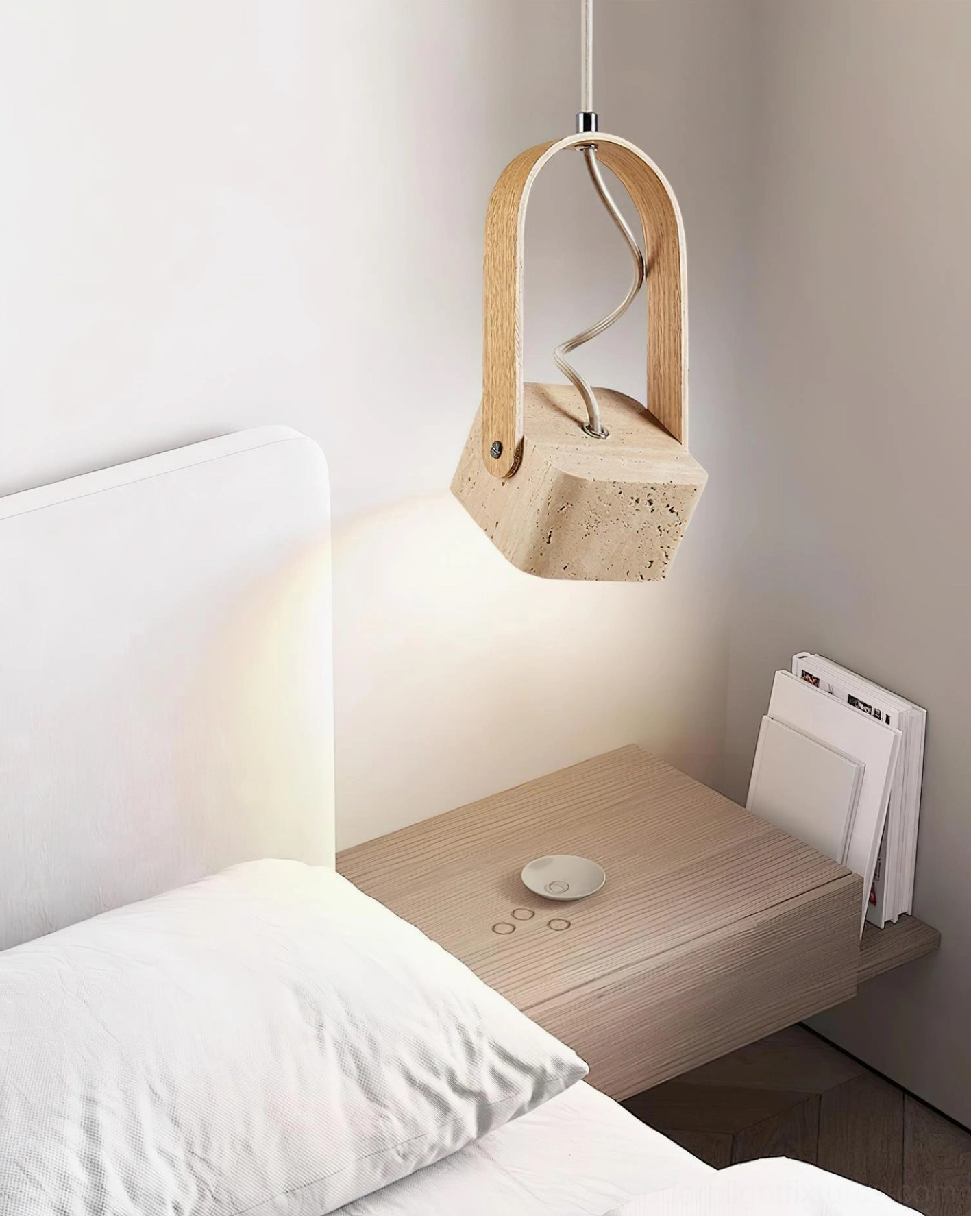 Natural travertine stone pendant lamp sculptural minimalist hanging light design