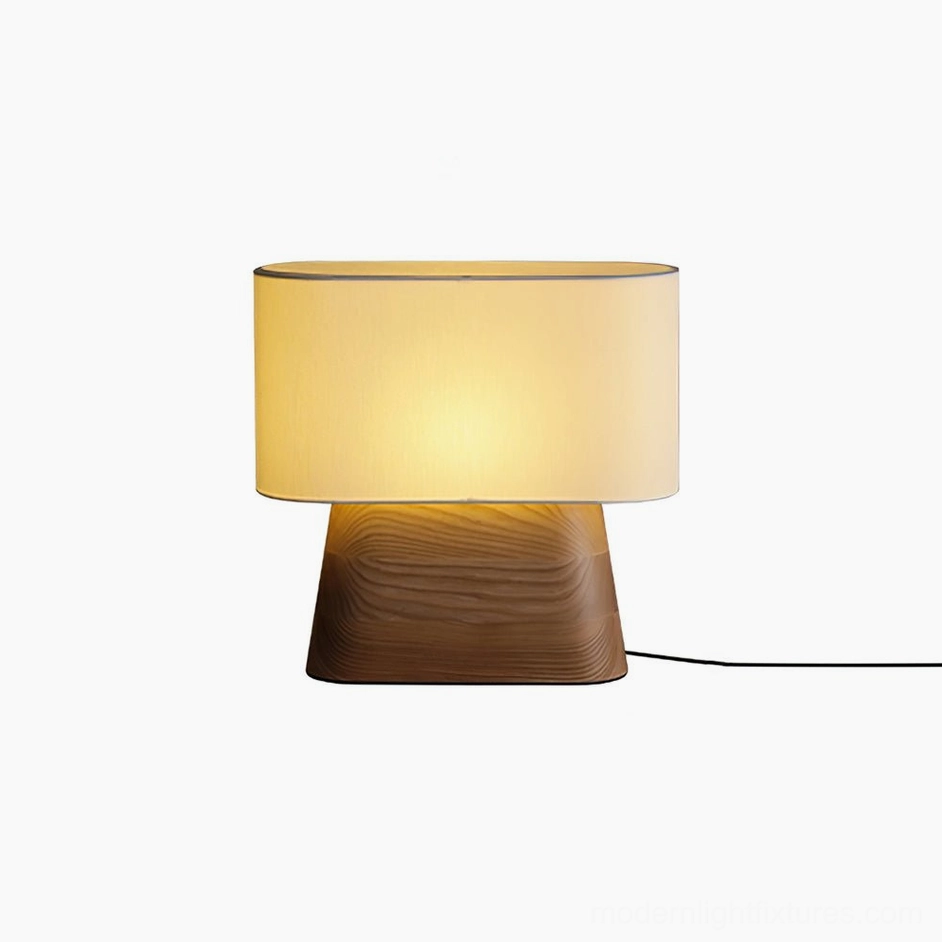 Natural wood color modern table lamp with white shade in Scandinavian interior design