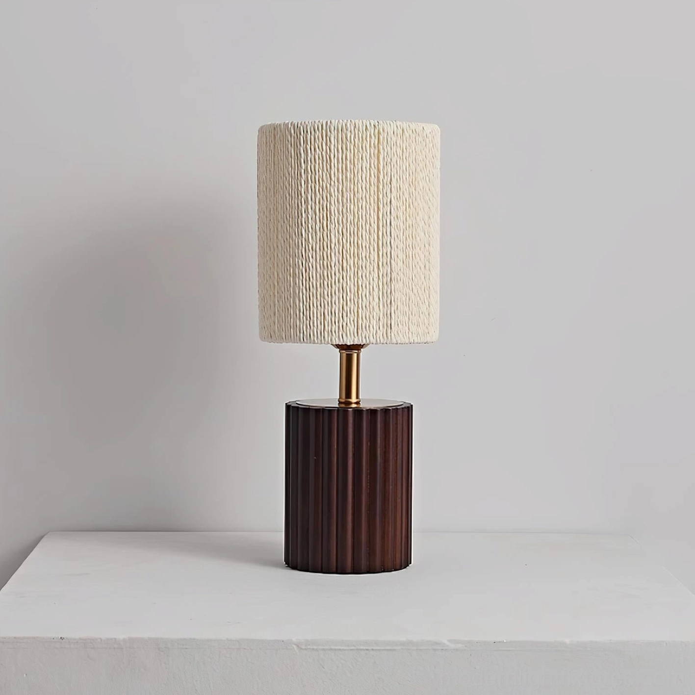 Natural wood fluted table lamp with warm textured shade contemporary home lighting fixture