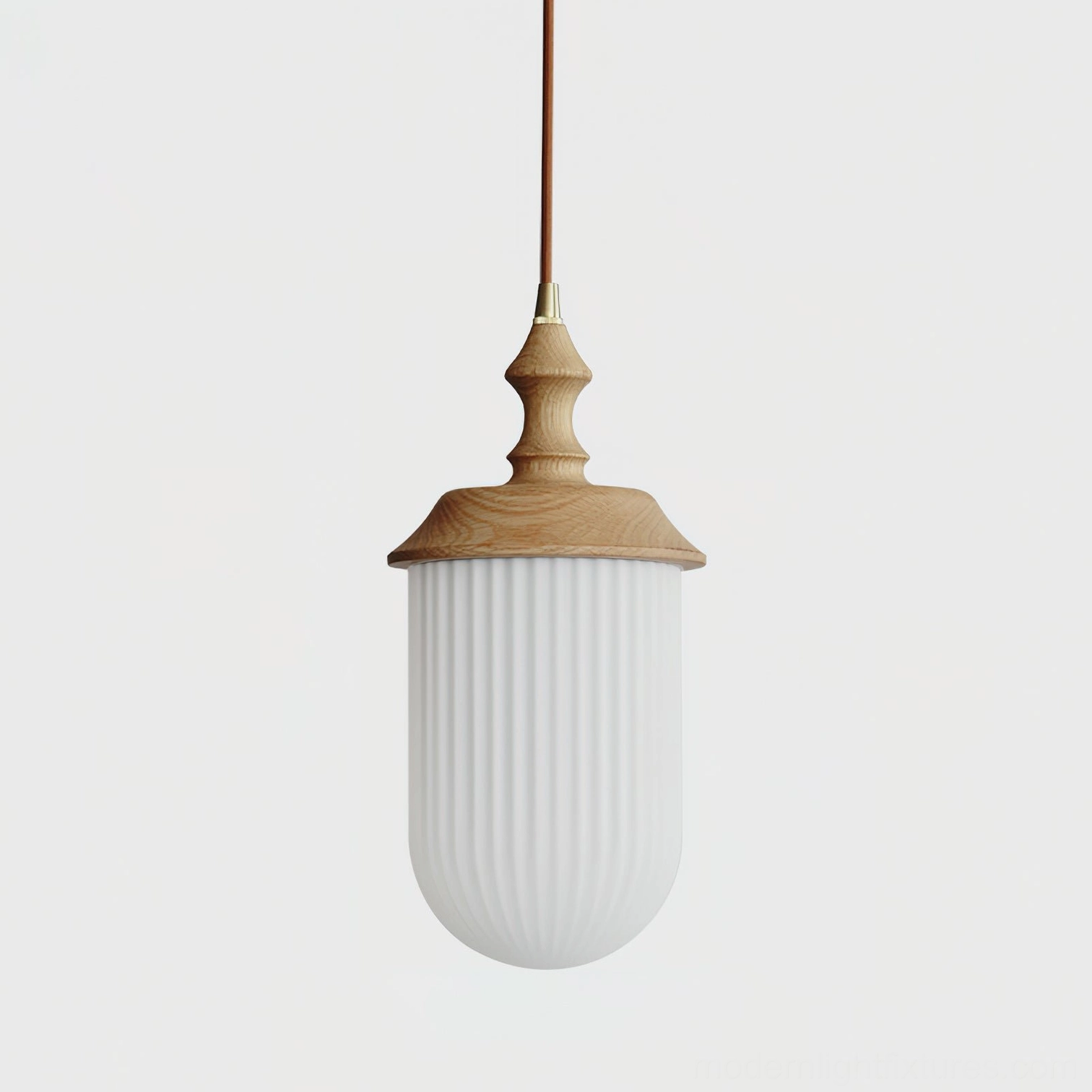 Natural wood pendant light with white frosted ribbed glass shade organic modern design