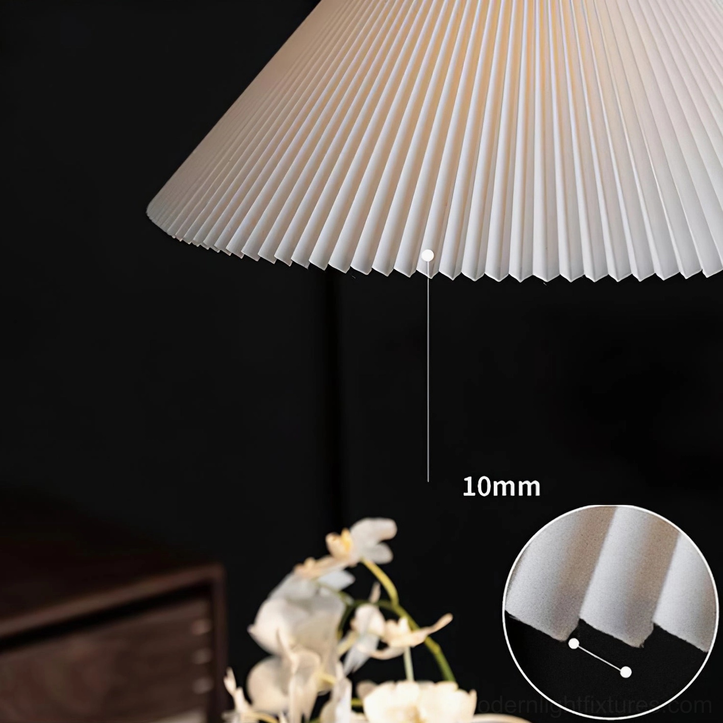 Nebra pleated pendant light bedroom application - modern minimalist bedroom lighting design