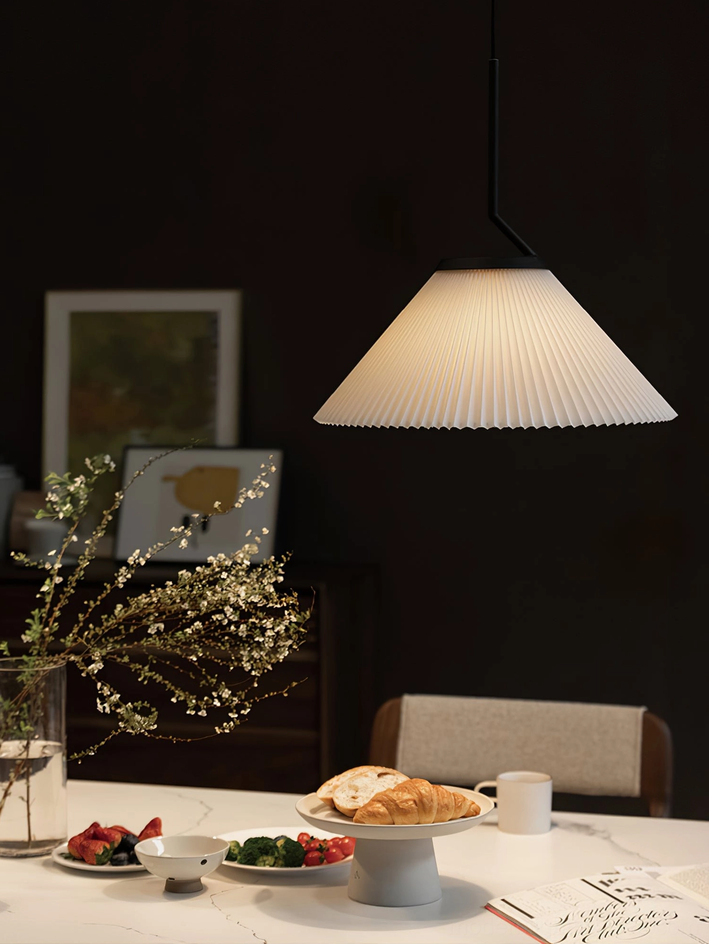 Nebra pleated pendant light product detail - PVC fabric shade construction and geometric design
