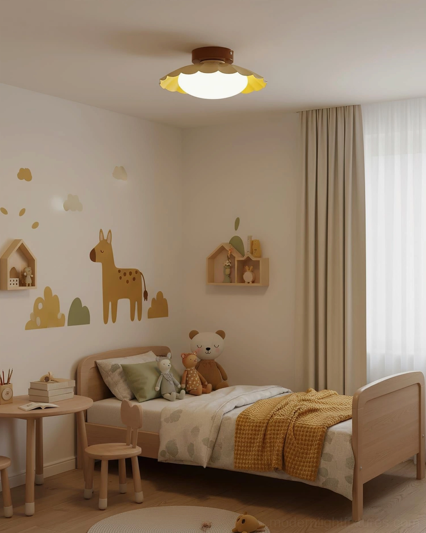 Nephele cloud-form ceiling light in nursery bedroom, creating safe warm atmosphere for children's room