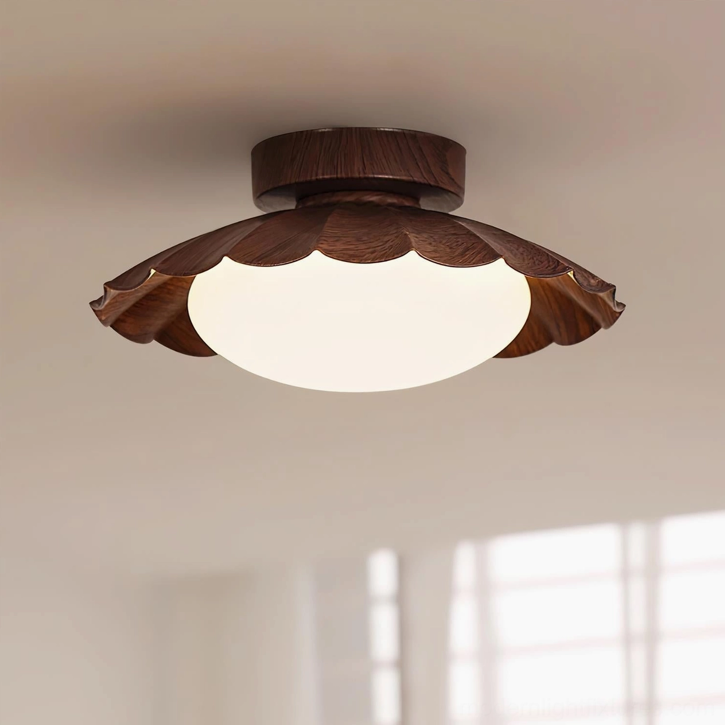 Nephele ceiling light in covered outdoor porch, damp-rated performance in exterior setting