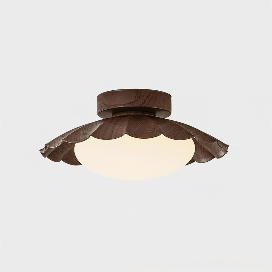 Nephele walnut color finish ceiling light, sophisticated warm glow in contemporary interior