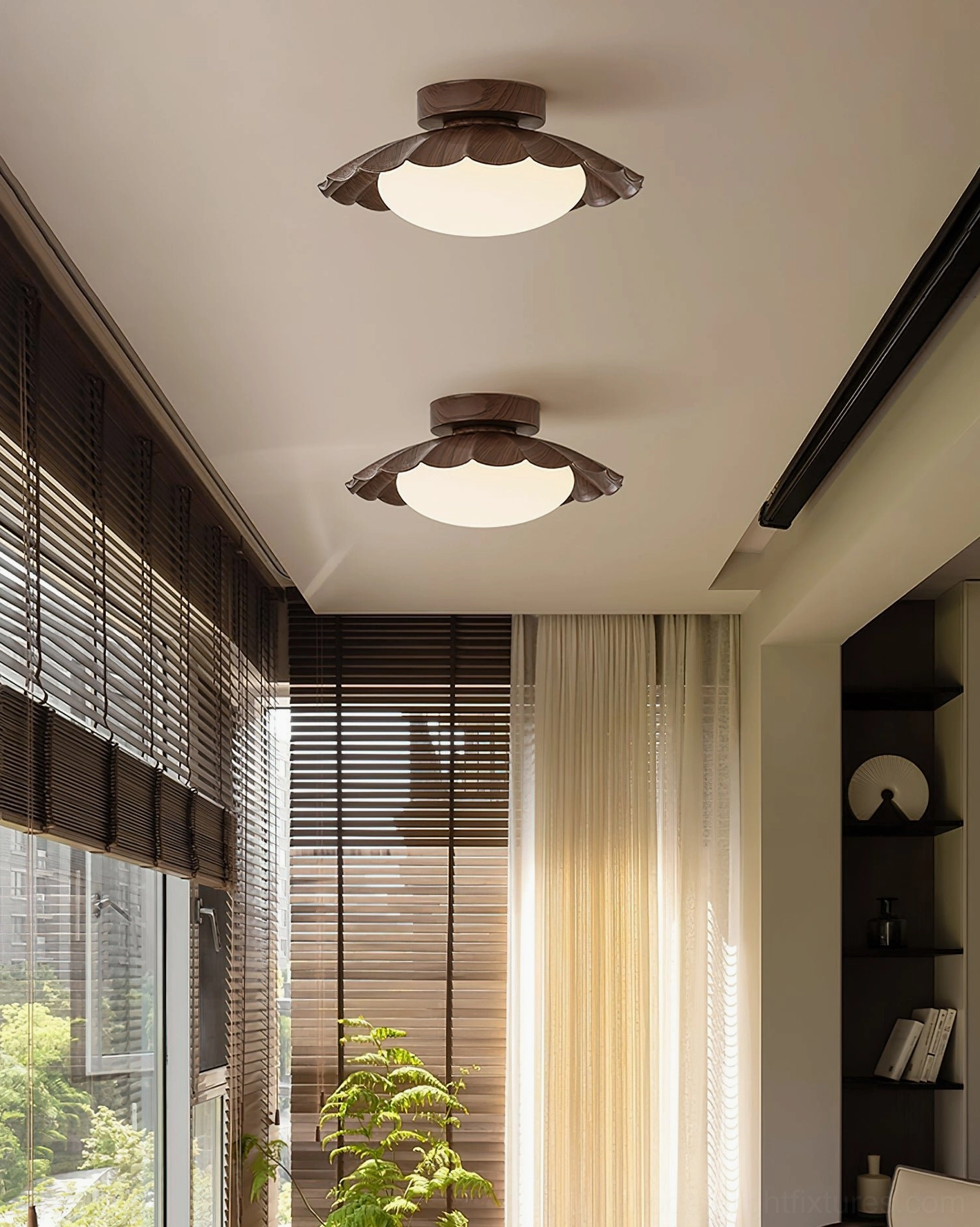 Nephele white finish ceiling light, neutral interior demonstrating recessed integration capability