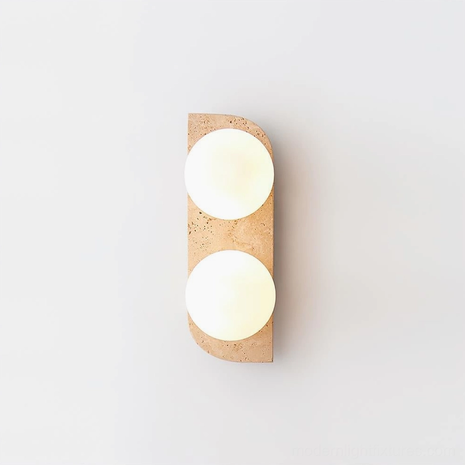 Neptune beige travertine 2-light wall sconce W 10cm H 28cm showing balanced vertical light configuration