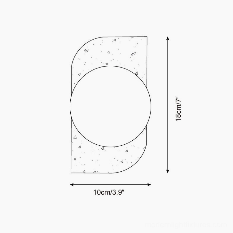 Single Neptune travertine wall sconce technical line drawing showing 18cm height and 10cm width dimensions