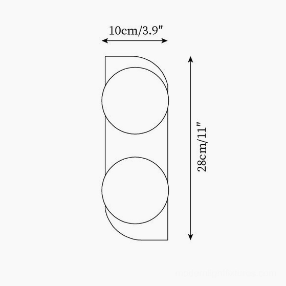 Neptune 2-light travertine wall sconce orthographic technical drawing with 28cm height specifications