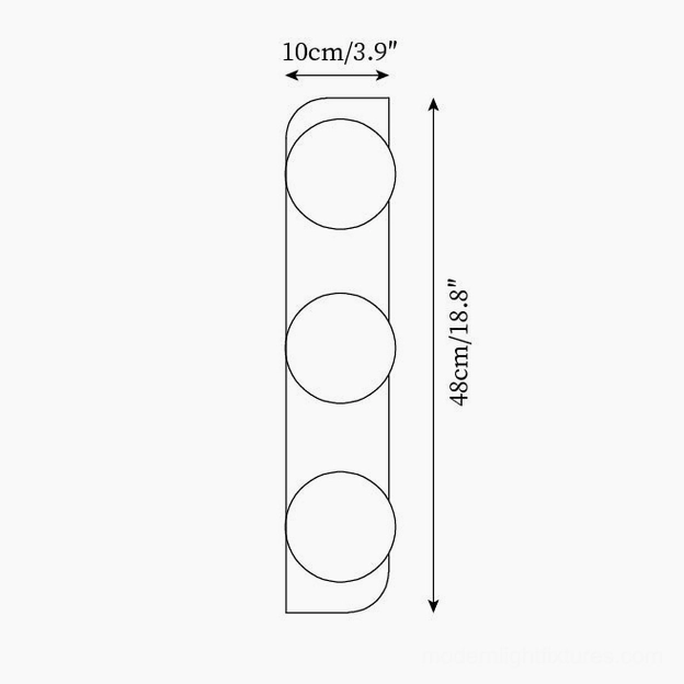 Neptune 3-light travertine wall sconce technical drawing showing 48cm vertical height configuration