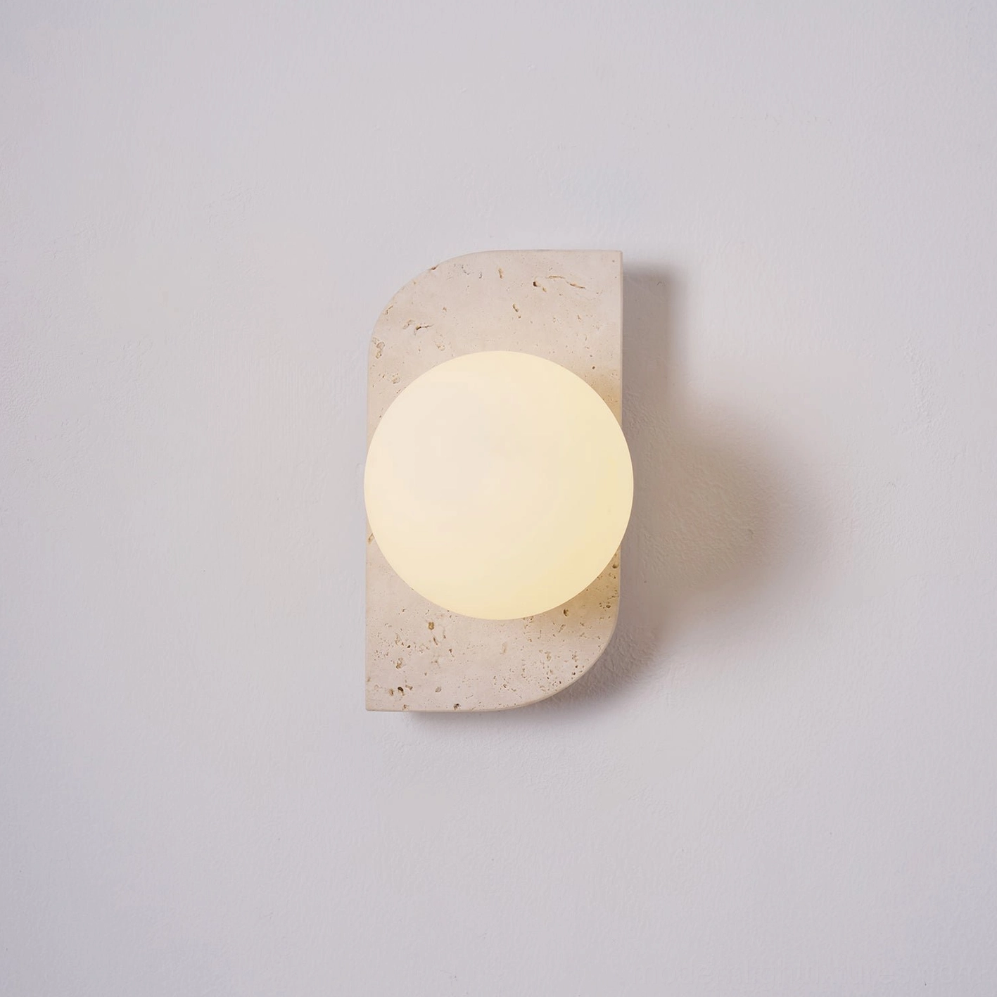 Neptune white travertine 1-light wall sconce compact 18cm height bedside accent fixture minimalist