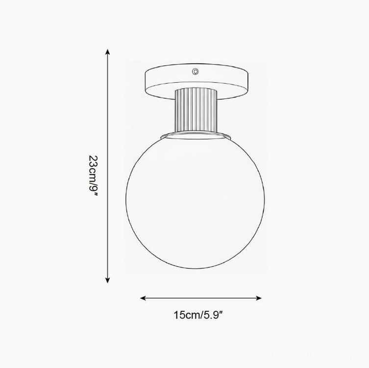 Neroma Model A ceiling light technical drawing specifications - 15cm diameter 23cm height