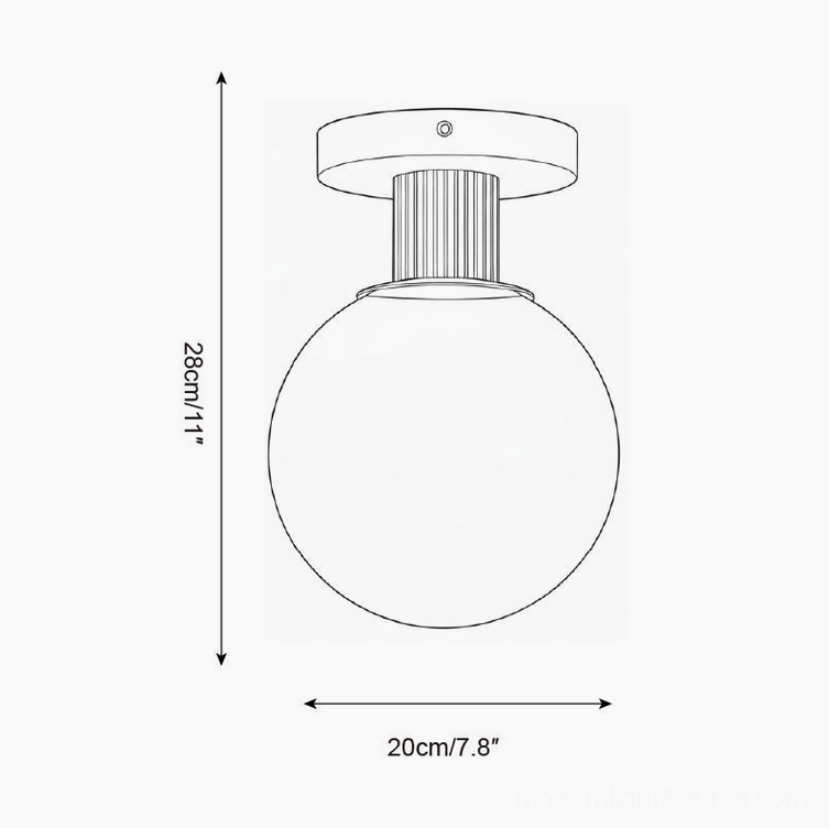 Neroma Model A ceiling light technical drawing specifications - 20cm diameter 28cm height
