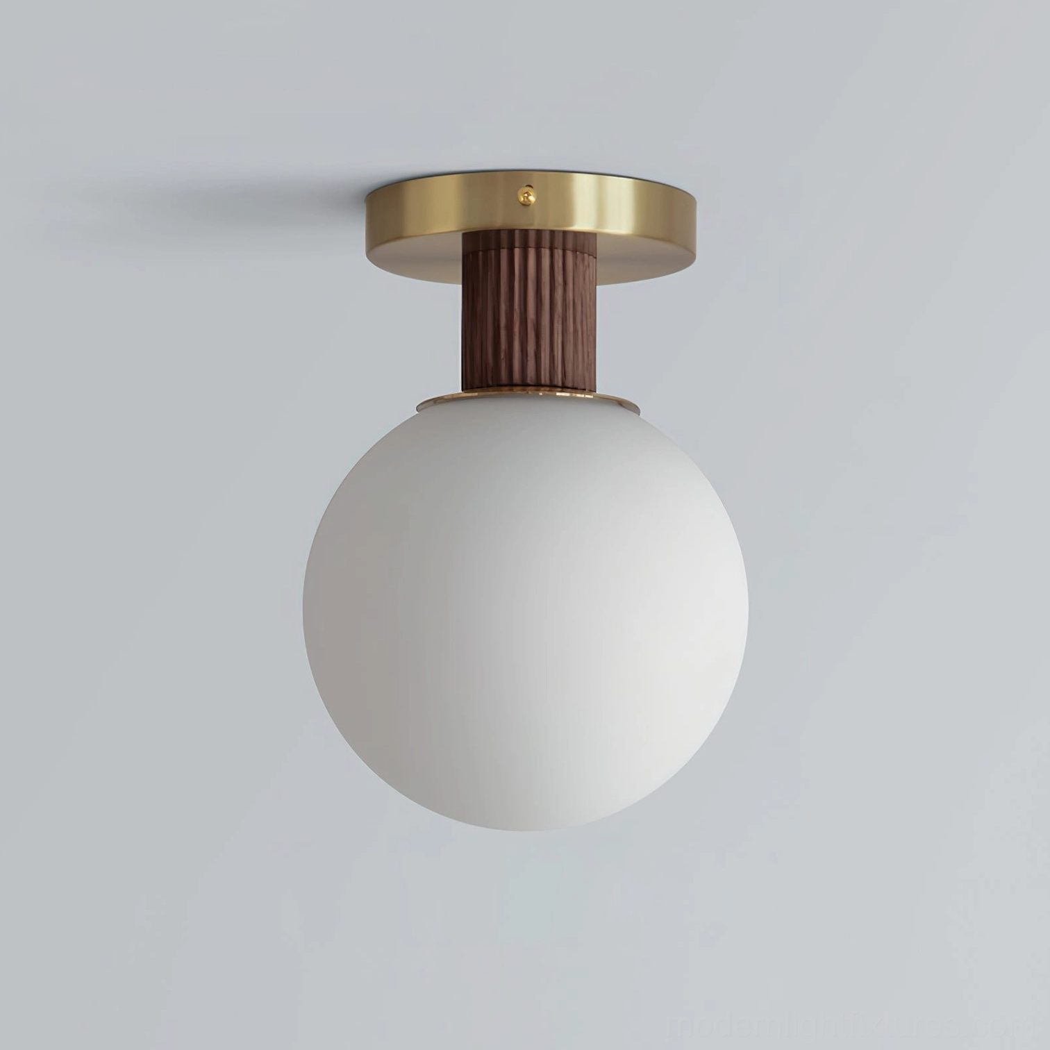 Neroma Model A 20cm frosted glass ceiling light fixture walnut wood color and white finish variant
