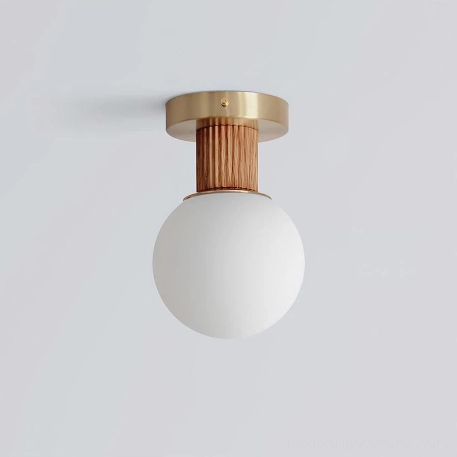 Neroma Model A 15cm small frosted glass ceiling light wood color and white finish