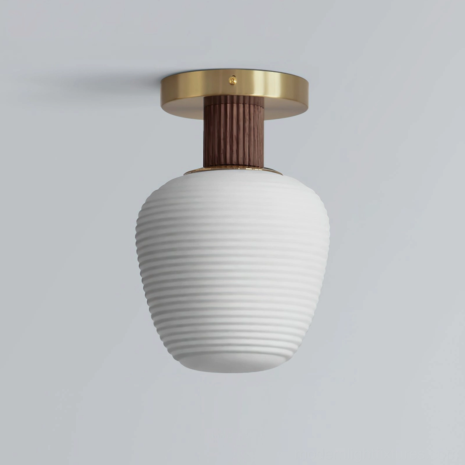 Neroma Model B 20cm frosted glass ceiling lamp walnut wood and white finish with ribbed shade