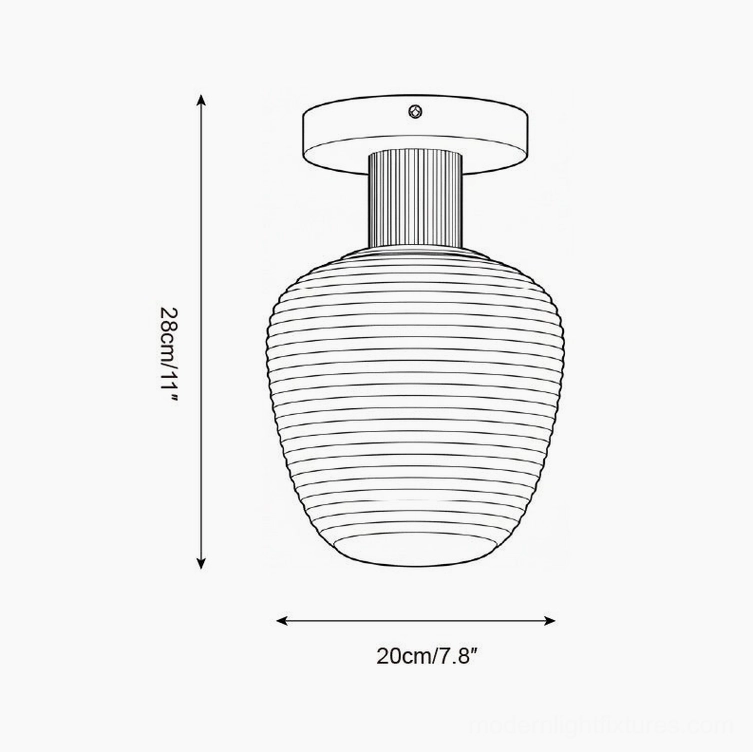 Neroma Model B ribbed ceramic ceiling light technical drawing specifications 20cm diameter