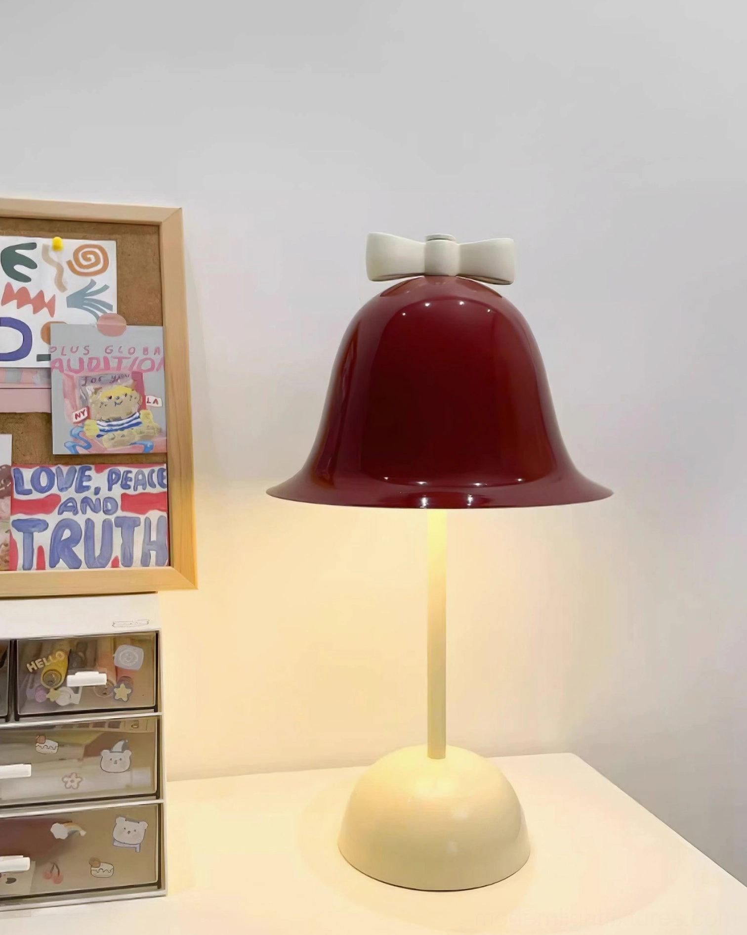 Full view of modern table lamp showing complete design from shade to weighted base