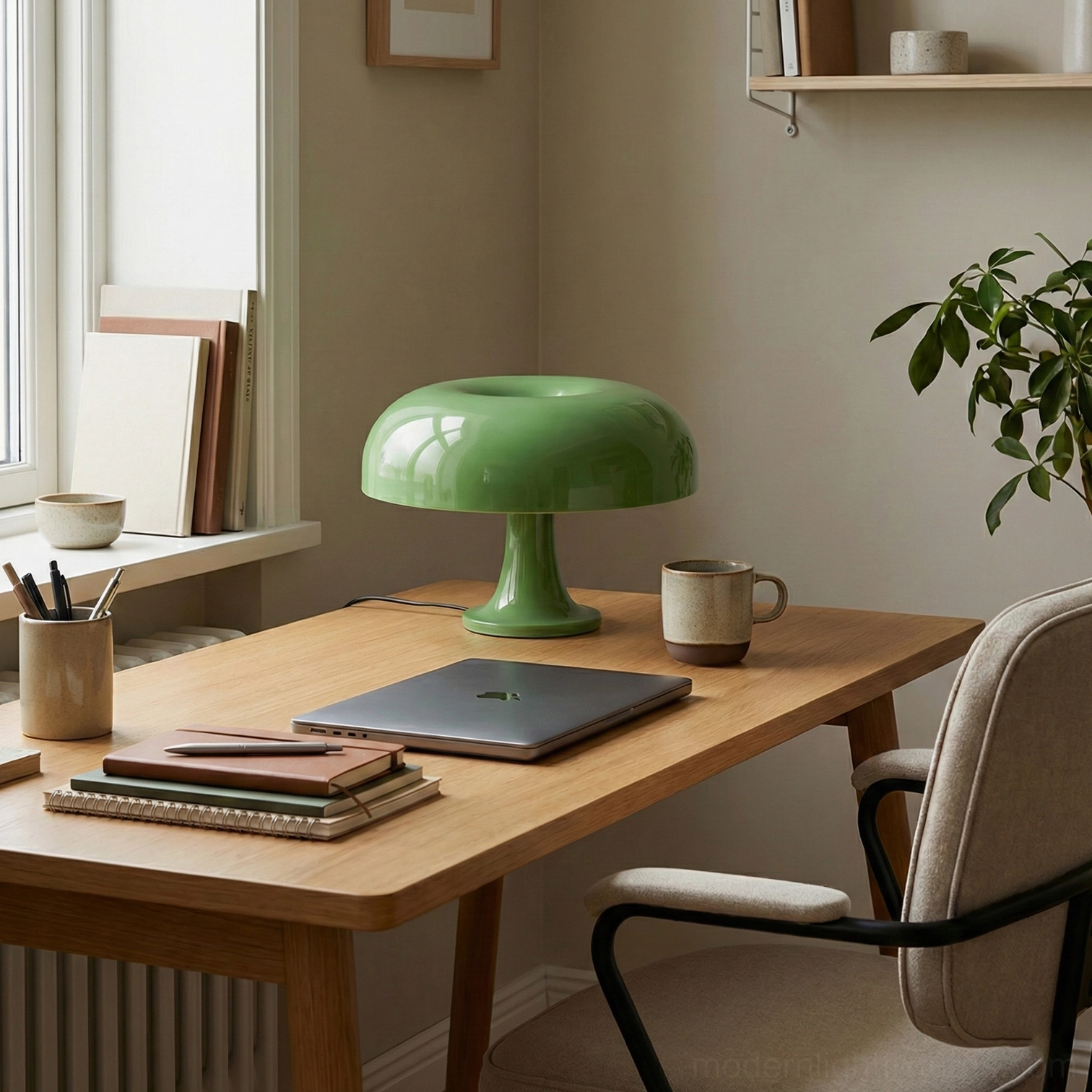 Nessino mushroom table lamp sage green color glossy finish
