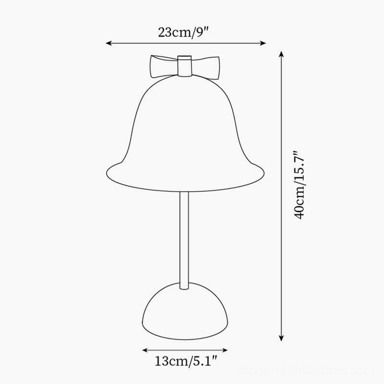 Technical specification diagram of bow-knot table lamp showing 40cm height and 23cm shade diameter dimensions