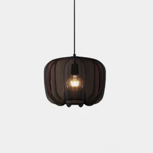 Nevola black pendant light with ribbed fabric shade and exposed bulb, modern industrial design studio shot