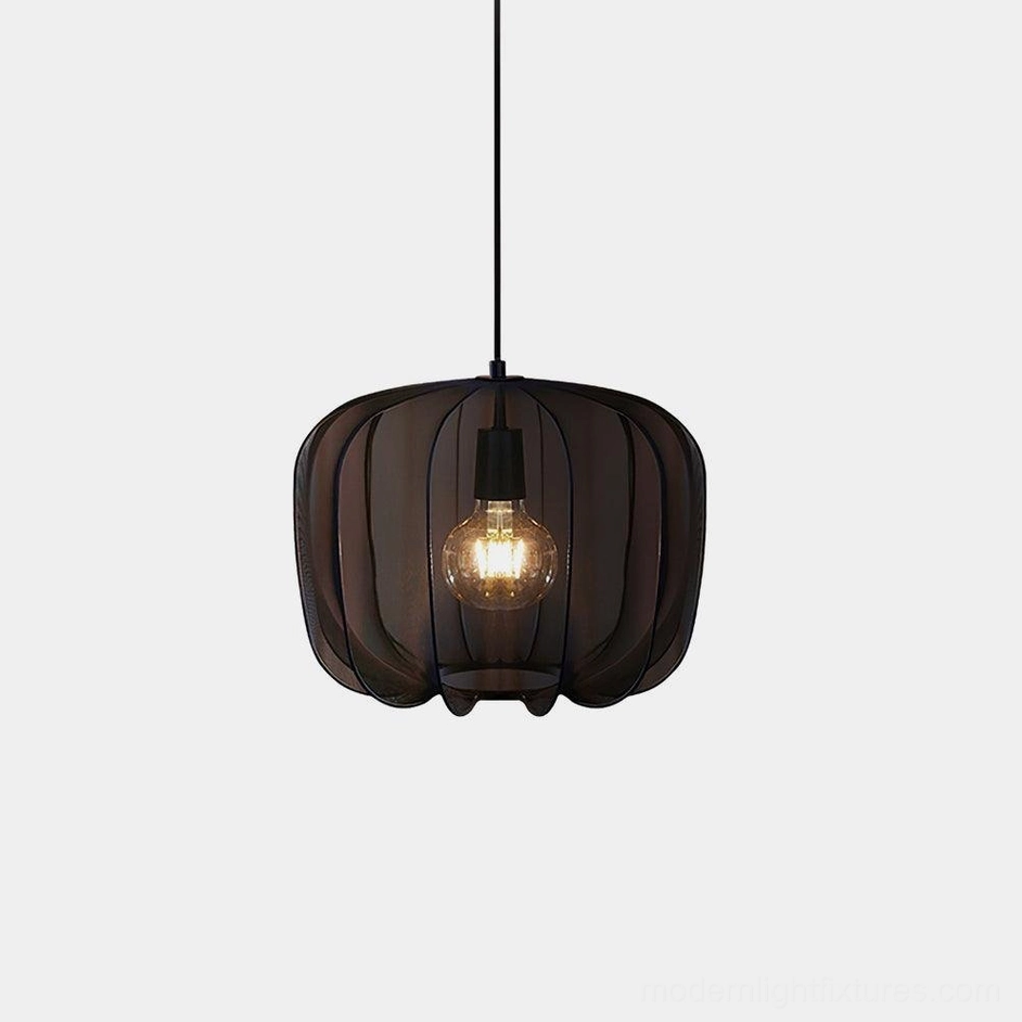 Nevola black pendant light with ribbed fabric shade and exposed bulb, modern industrial design studio shot