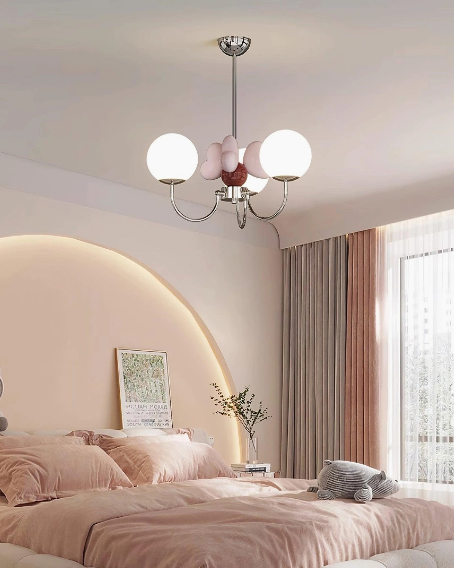 Nica chandelier color variants - chrome green pink and white petal options for modern interiors