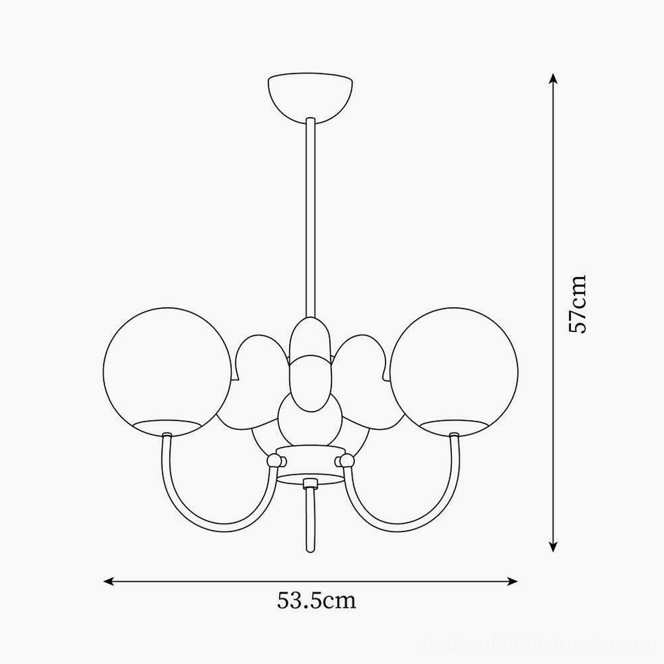 Cream Nica chandelier technical specifications diagram - dimensions 53.5cm diameter 57cm height measurements