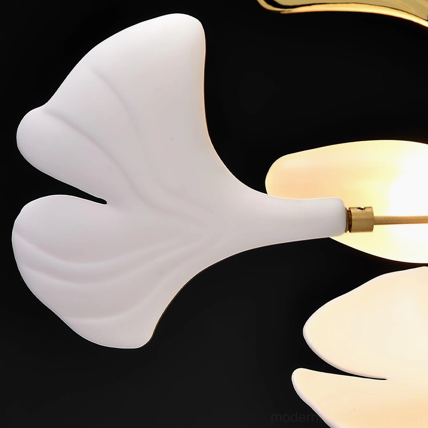 Nickel finish ginkgo leaf chandelier with contemporary aesthetic and cool metallic frame option
