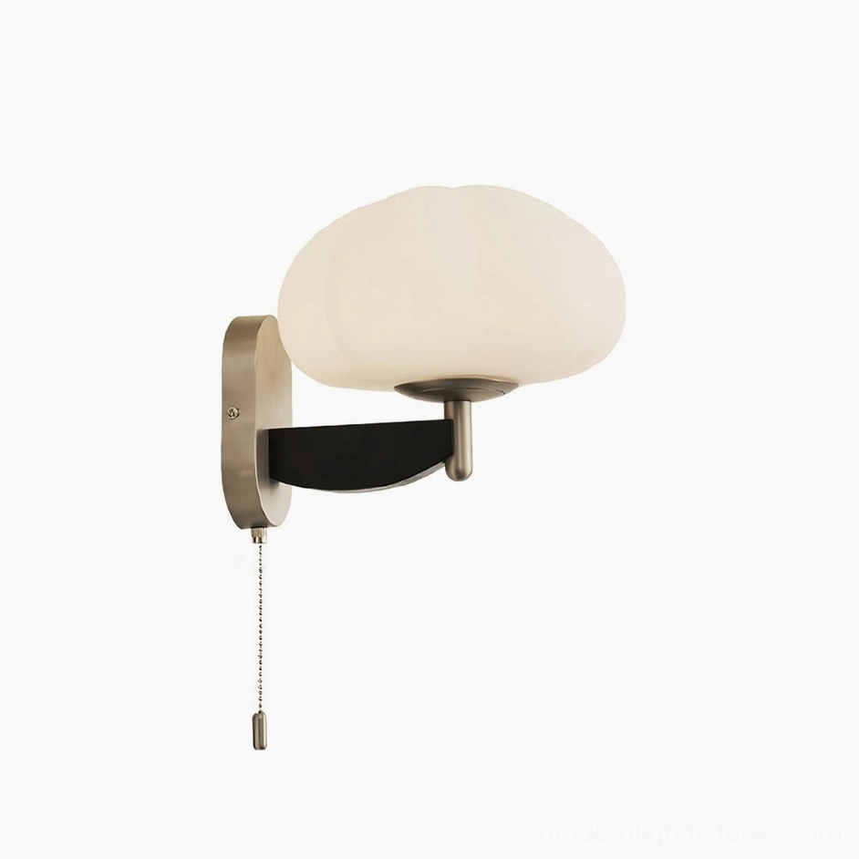 Nickel-finished modern minimalist wall sconce with matte silver metal frame and opal shade