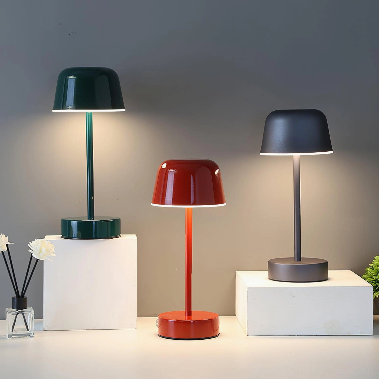 Nico LED table lamp modern minimalist mushroom silhouette glossy metal finish
