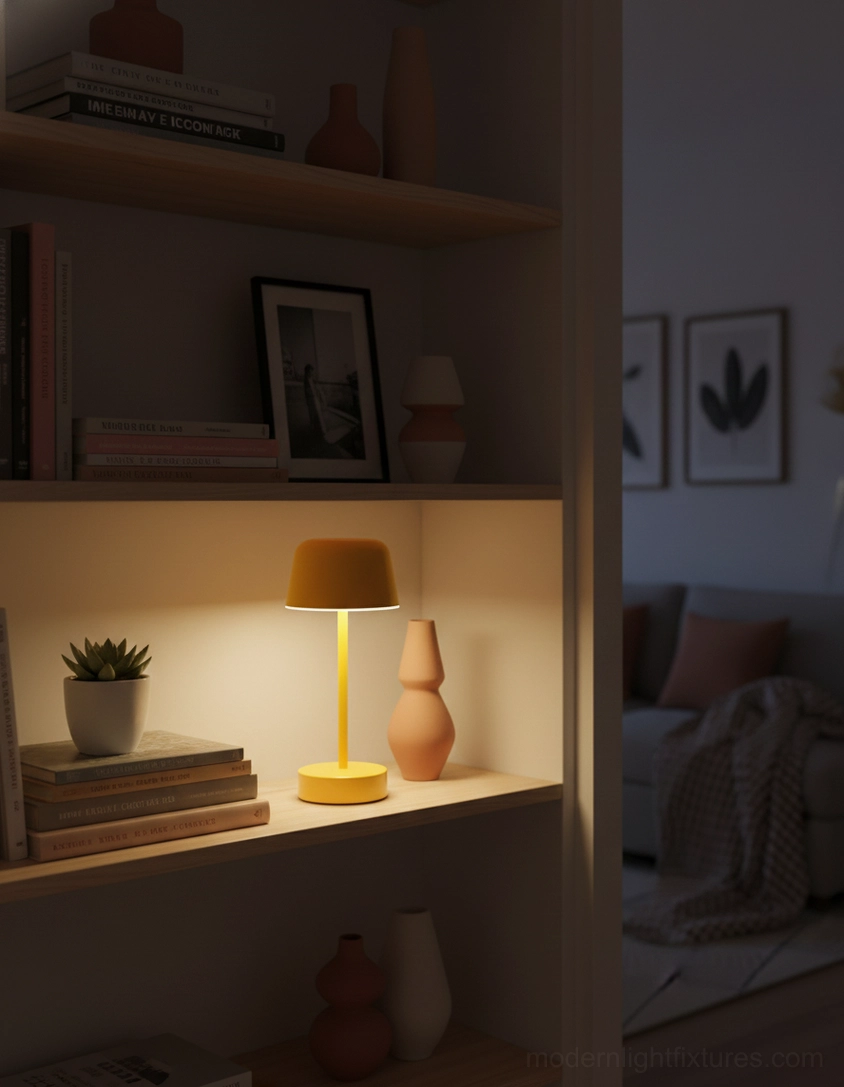 Nico portable cordless LED table lamp with integrated USB charging port at base