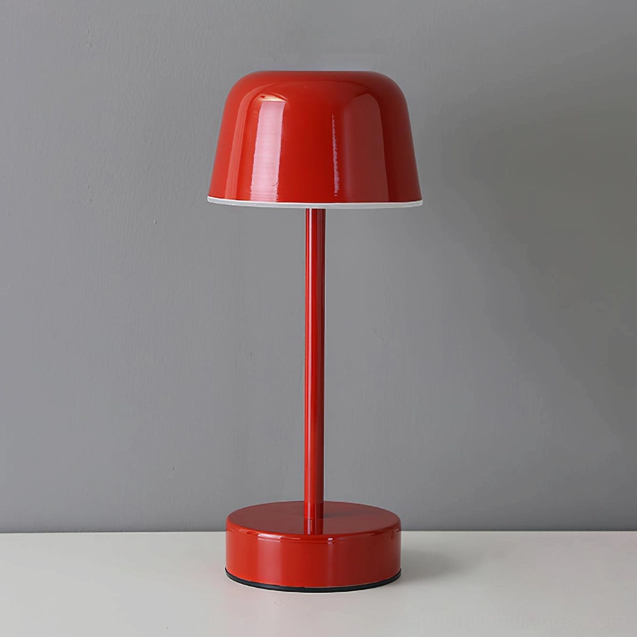 Red portable cordless LED table lamp touch activated modern minimalist design