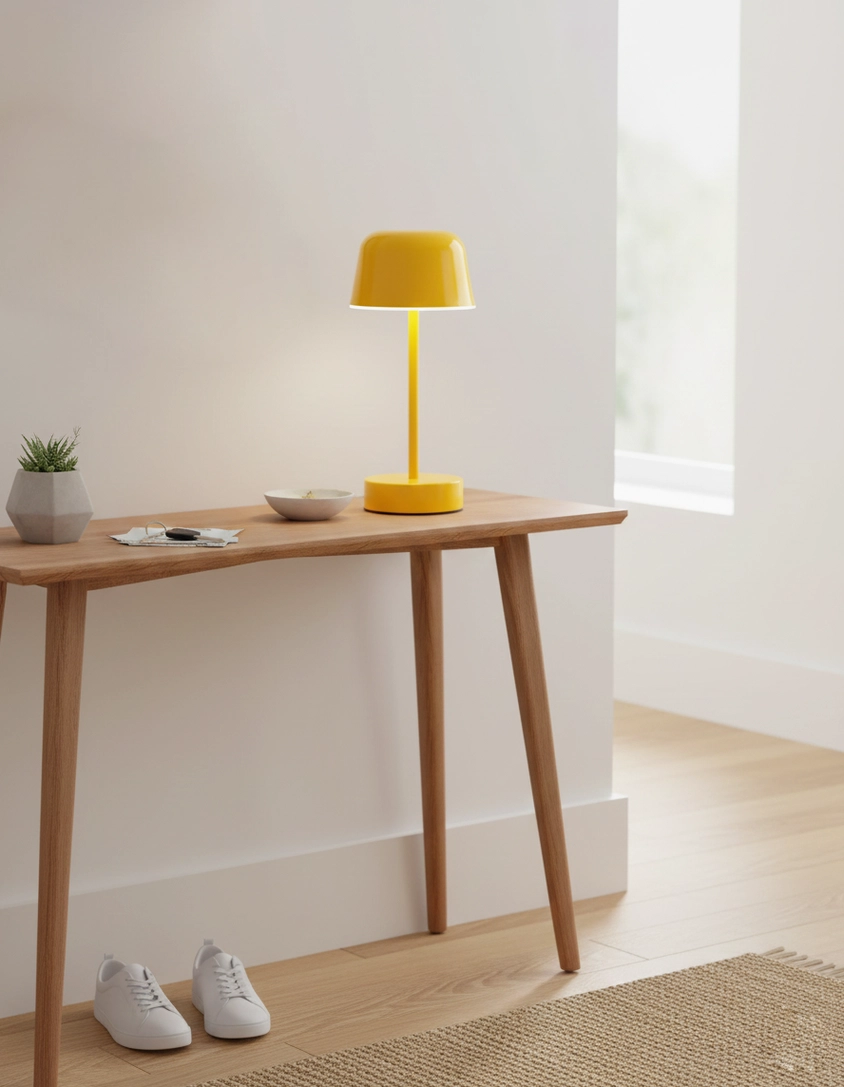Cordless LED table lamp touch-activated switch control minimalist design detail