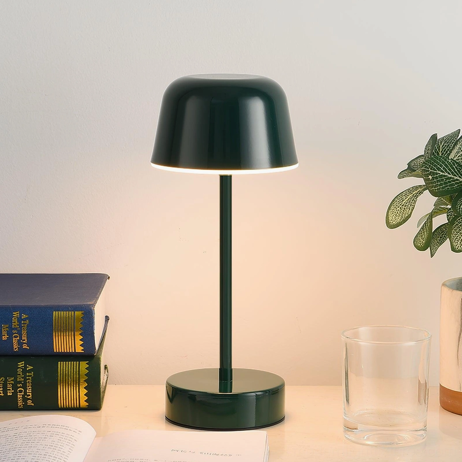 Red portable cordless LED table lamp soft warm light bedside table design