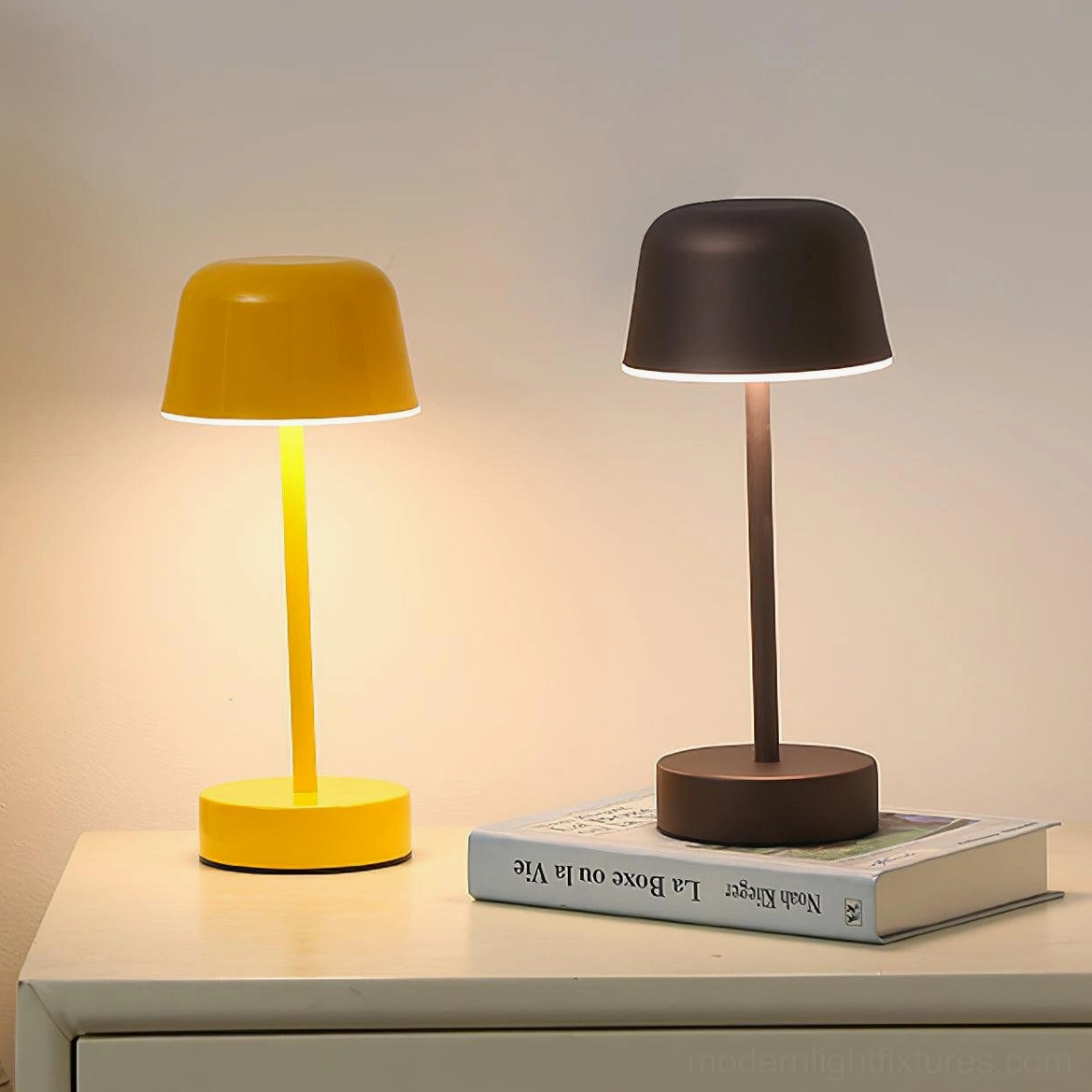 Yellow cordless LED table lamp outdoor garden ambient lighting patio design