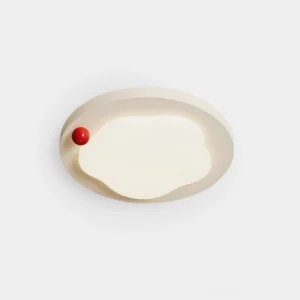 Niera cloud-shaped modern ceiling light fixture with creamy white finish and red accent sphere, front view