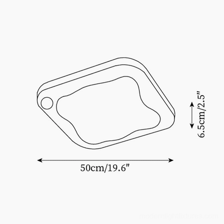 Technical dimension drawing of Niera square ceiling light showing 50cm width and 6.5cm height measurements