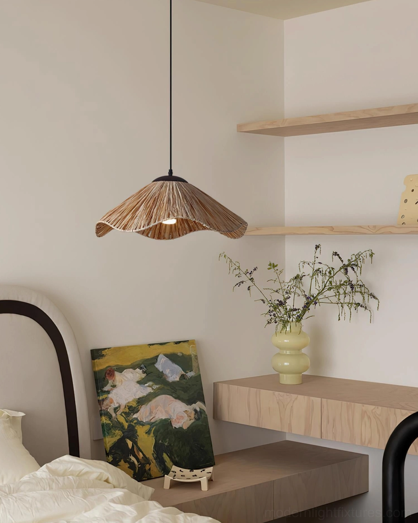 Nikita organic rattan pendant lamp close-up showing hand-woven natural fiber construction and sculptural form