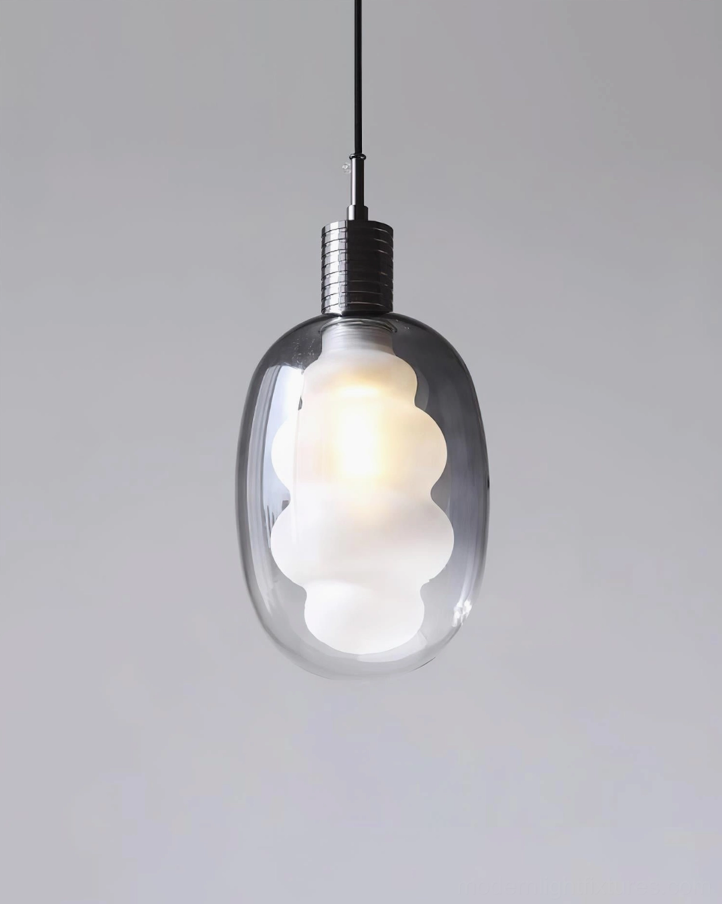 Modern Nimbus cloud pendant light with blue gradient shade and black metal fitting, overhead studio view, minimalist design