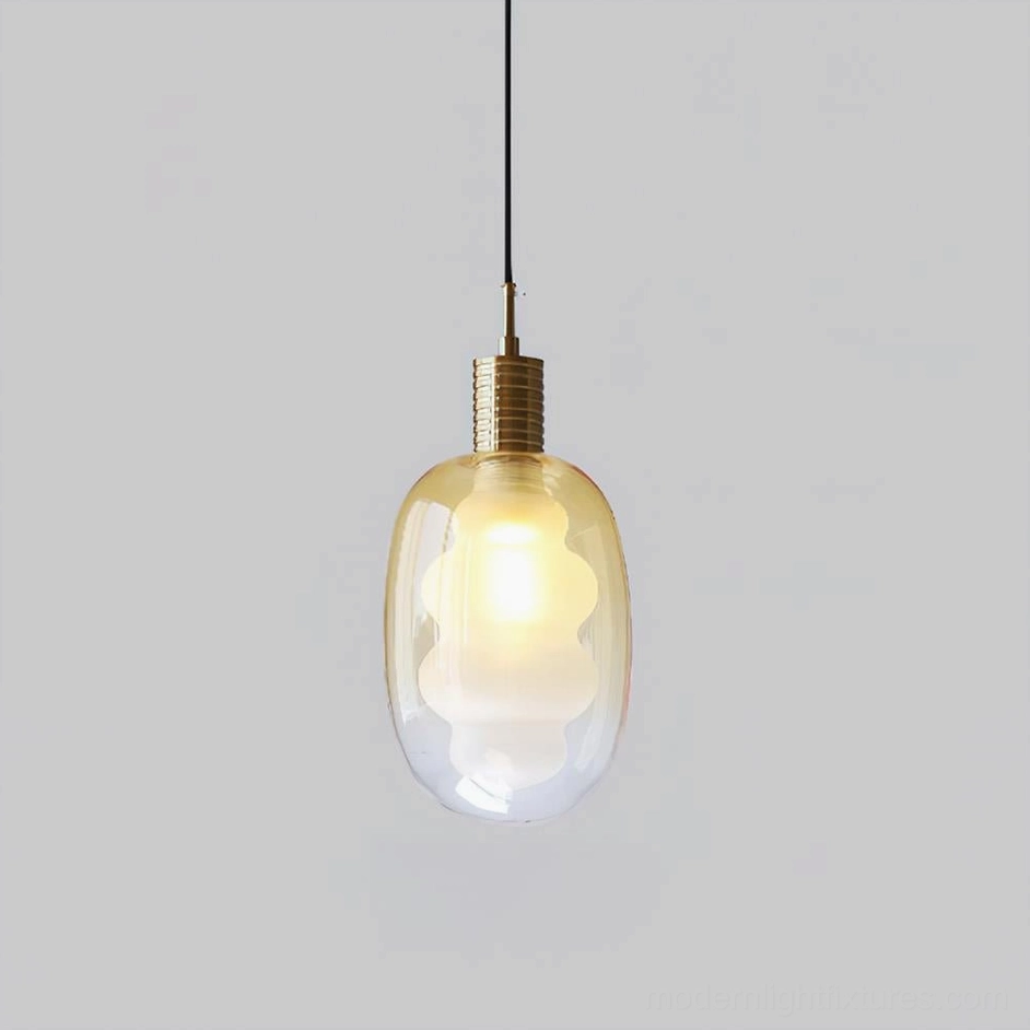 Nimbus Gold and Amber pendant light, rich warm color variant, vintage-inspired glass fixture with luxury brass fitting