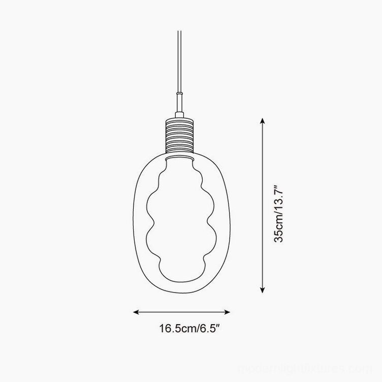 Nimbus pendant light technical drawing showing dimensions 35cm height and 16.5cm diameter with cloud glass shape outline