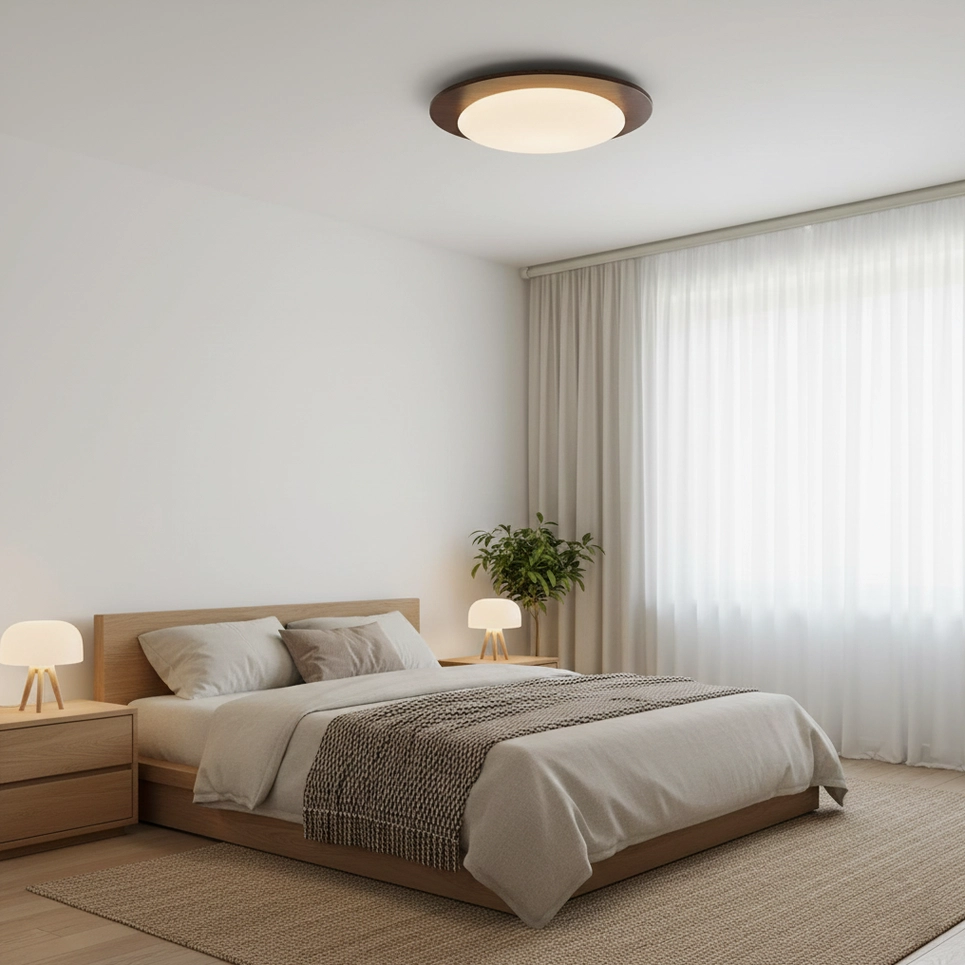 Niseko ceiling light fixture mounted on white ceiling, showing integration and seamless modern installation