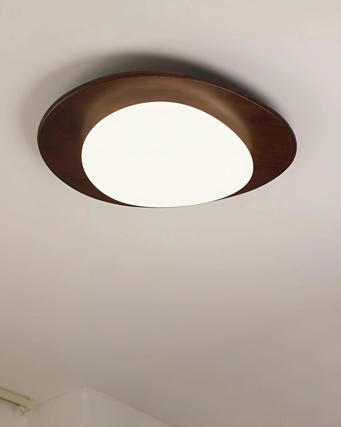 Niseko LED ceiling light fixture detail showing wood frame craftsmanship and acrylic diffuser quality