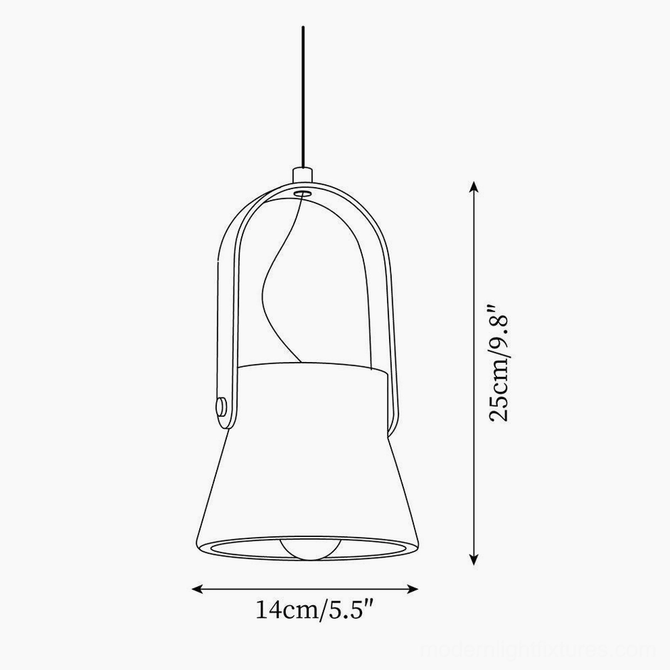 Model A travertine pendant light technical drawing and dimensions 14cm diameter x 25cm height